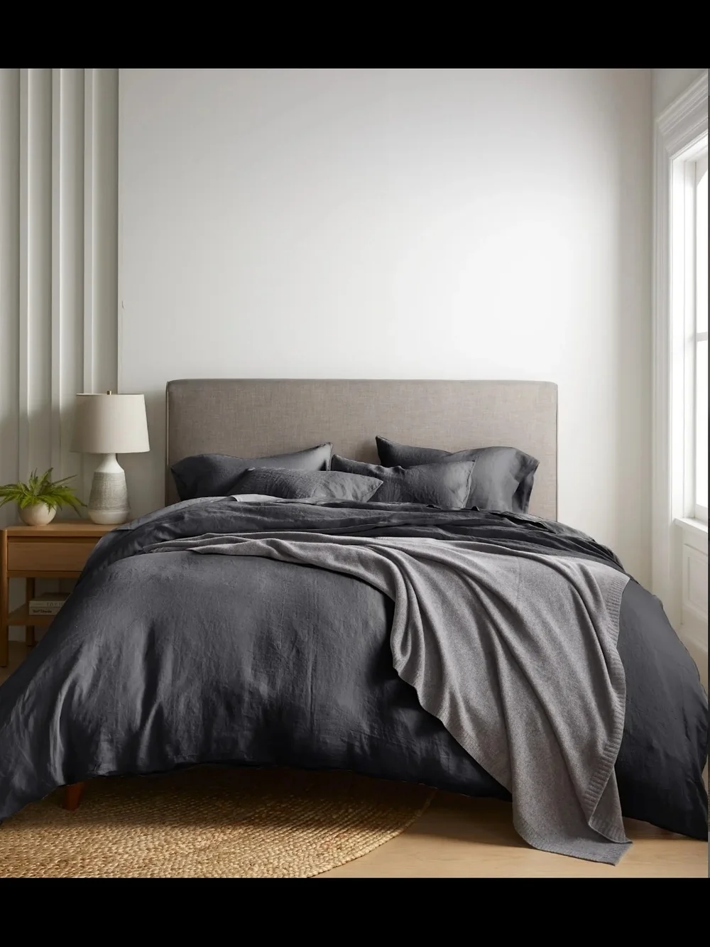 QUINCE European Linen Duvet Cover Set In Charcoal Grey In Full / Queen, New!